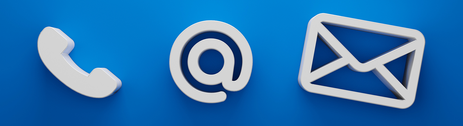 Icon Telephone, Address and email on blue background.