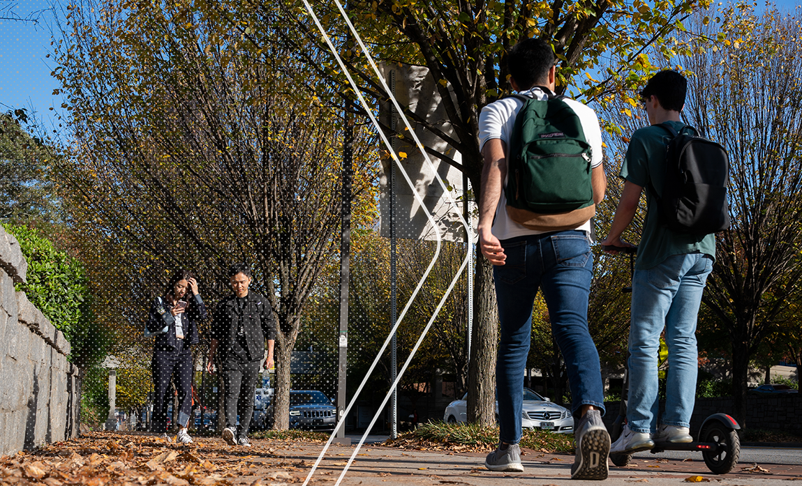 Students walking on campus.